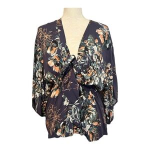 Boutique Wanderlux Mesa Tye Front Floral Puff Sleeve Blouse size XS